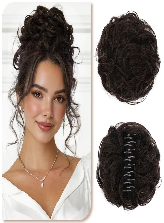 SOFEIYAN Human Hair Bun 100% Real Human Hair Claw Clip Messy Bun Hair Piece Natural Wavy Curly Chignon Hair Bun Extensions Tousled Updo Fake Bun Hair Piece for Women - Dark Brown & Light Brown - Image 1