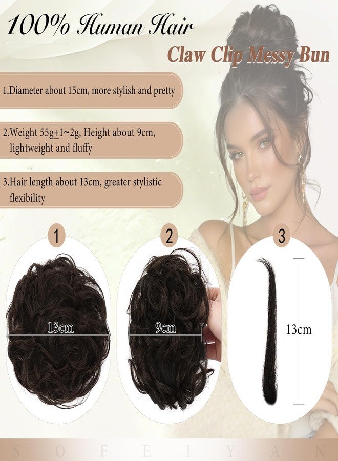 SOFEIYAN Human Hair Bun 100% Real Human Hair Claw Clip Messy Bun Hair Piece Natural Wavy Curly Chignon Hair Bun Extensions Tousled Updo Fake Bun Hair Piece for Women - Dark Brown & Light Brown - Image 2