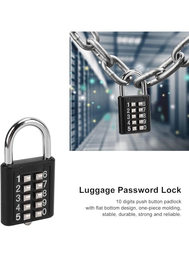 Security Combination Lock - 10 Digits Push Button Outdoor Waterproof Padlock for Gym, Cabinet, Gate, Toolbox, Suitcase - Image 3
