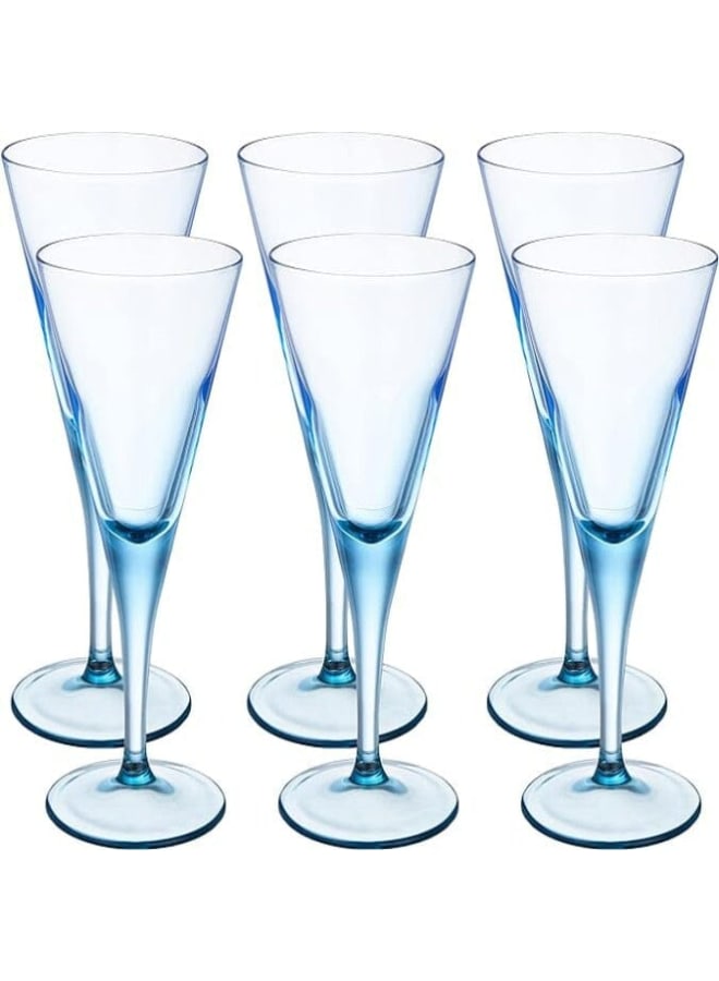 باساباتشي Pasabahce - V-Line Champagne Flute Glass Set 6 Pieces - Blue - 200ml Blue - Image 1