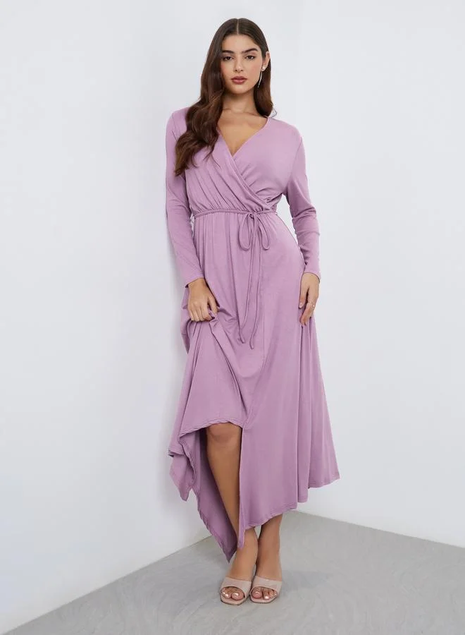 Styli Styli Lilac Long Sleeve Wrap Maxi Dress