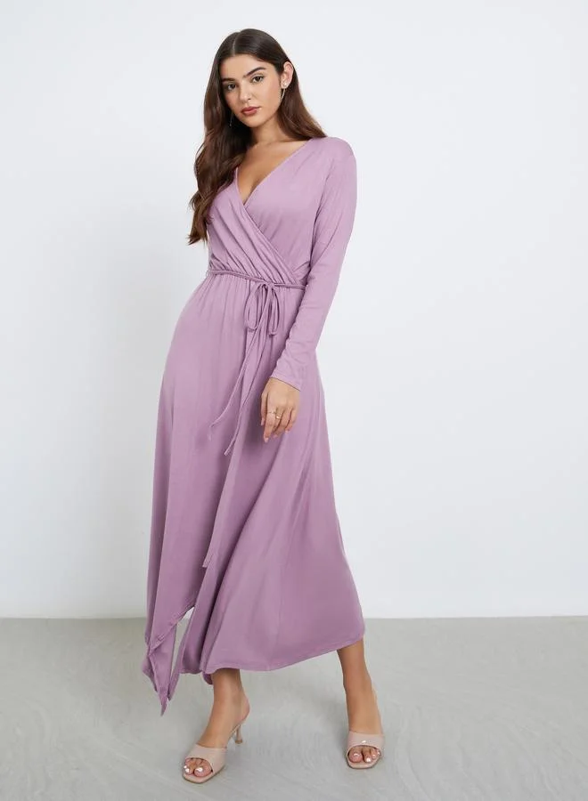 Styli Styli Lilac Long Sleeve Wrap Maxi Dress
