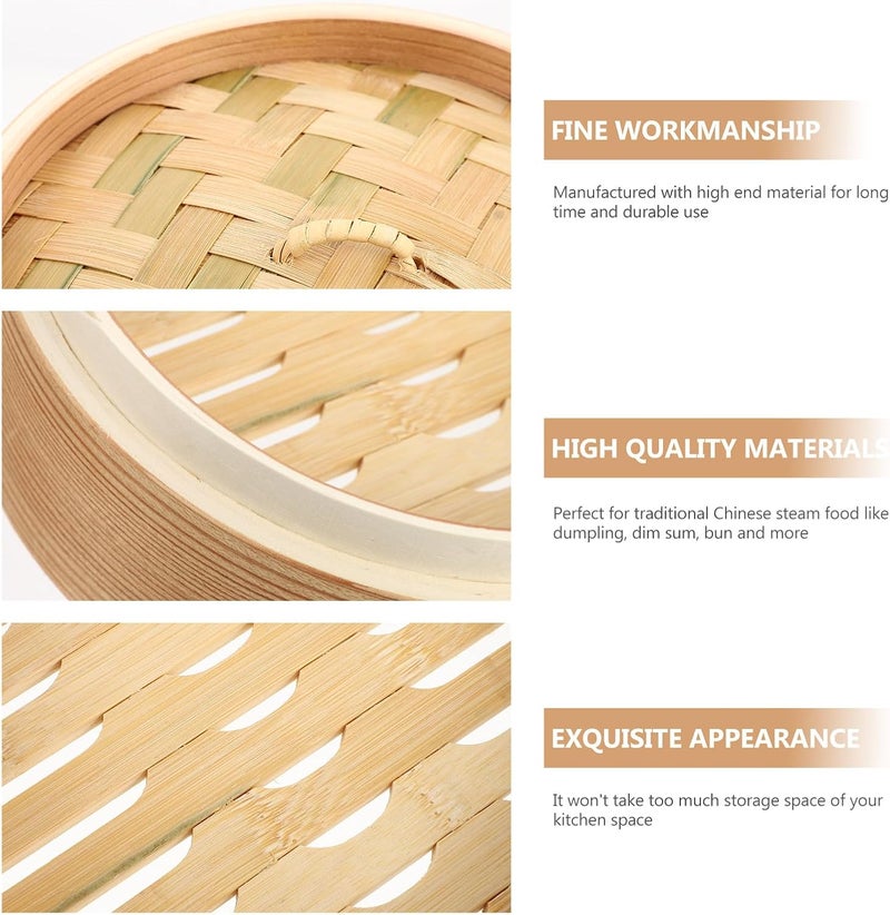 Wooden Steamer Basket for Cooking Food 18cm 2-tier with Lid Handmade Chinese Kitchen Steamer for Dumplings Baozi Vegetables for Home Cooking - Image 3