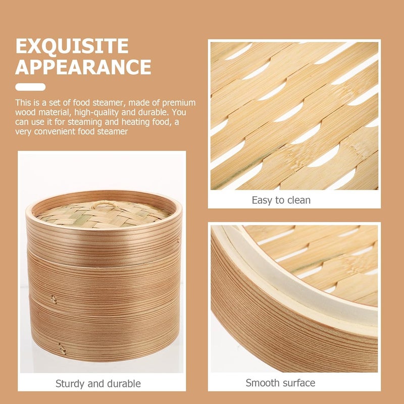 Wooden Steamer Basket for Cooking Food 18cm 2-tier with Lid Handmade Chinese Kitchen Steamer for Dumplings Baozi Vegetables for Home Cooking - Image 4
