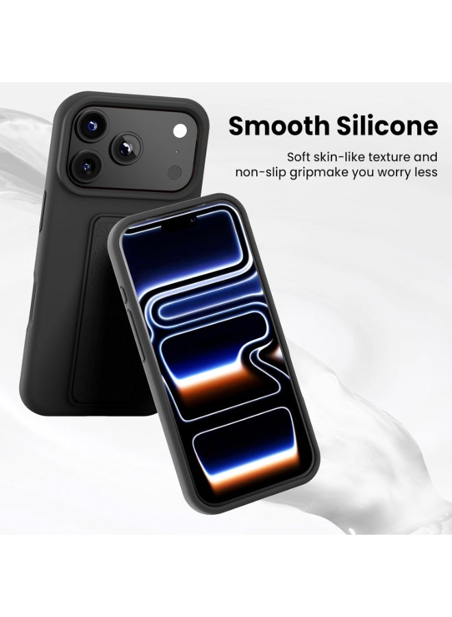 BORTONY iPhone 17 Pro Max Case, Kickstand Finger Grip Cover for iPhone 17 Pro Max, Car Magnetic Multi Stand Vertical and Horizontal Soft Silicone Phone Case for iPhone 17 Pro Max 6.9 inch - Image 3