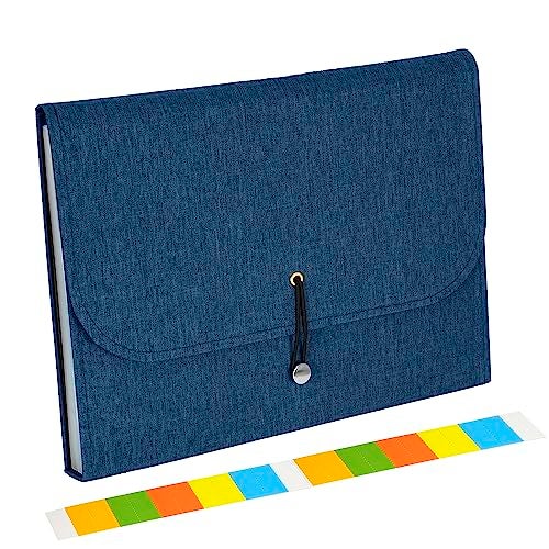 NISUN 13 Pockets Canvas Expanding File Folder, A4/Letter Size Accordion File, Expandable Document Organizer with Labels - Blue(33 * 24cm) - Image 1