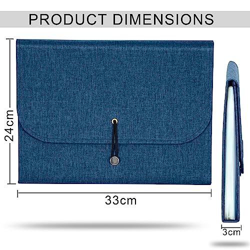 NISUN 13 Pockets Canvas Expanding File Folder, A4/Letter Size Accordion File, Expandable Document Organizer with Labels - Blue(33 * 24cm) - Image 2