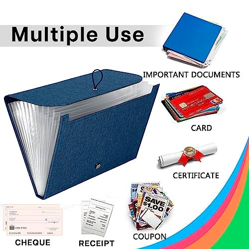 NISUN 13 Pockets Canvas Expanding File Folder, A4/Letter Size Accordion File, Expandable Document Organizer with Labels - Blue(33 * 24cm) - Image 5