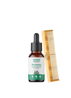 Aravi Organic Rosemary Essential Oil 15ml With Neem Wood Comb  Pack of 2