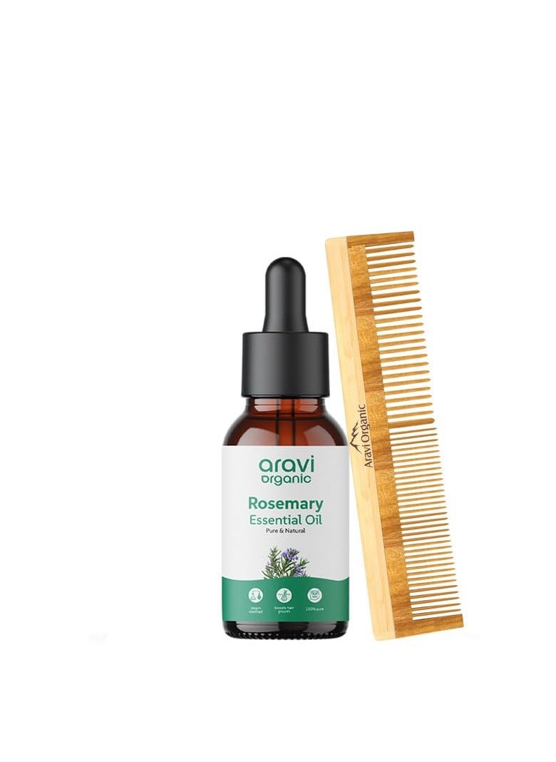 Aravi Organic - Aravi Organic Rosemary Essential Oil 15ml With Neem Wood Comb  Pack of 2 - Image 1