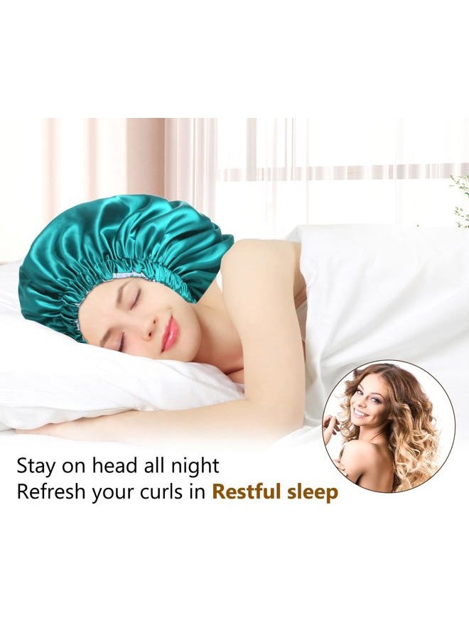 mikimini Satin Bonnet for Sleeping,Pack of 2,Green+Light Blue,Silk Bonnet for Women Long Curly Hair,Reversible Double-Layer Sleeping Hair Bonnet Extra Large Stretchy Sleep Hair Caps  - Image 5