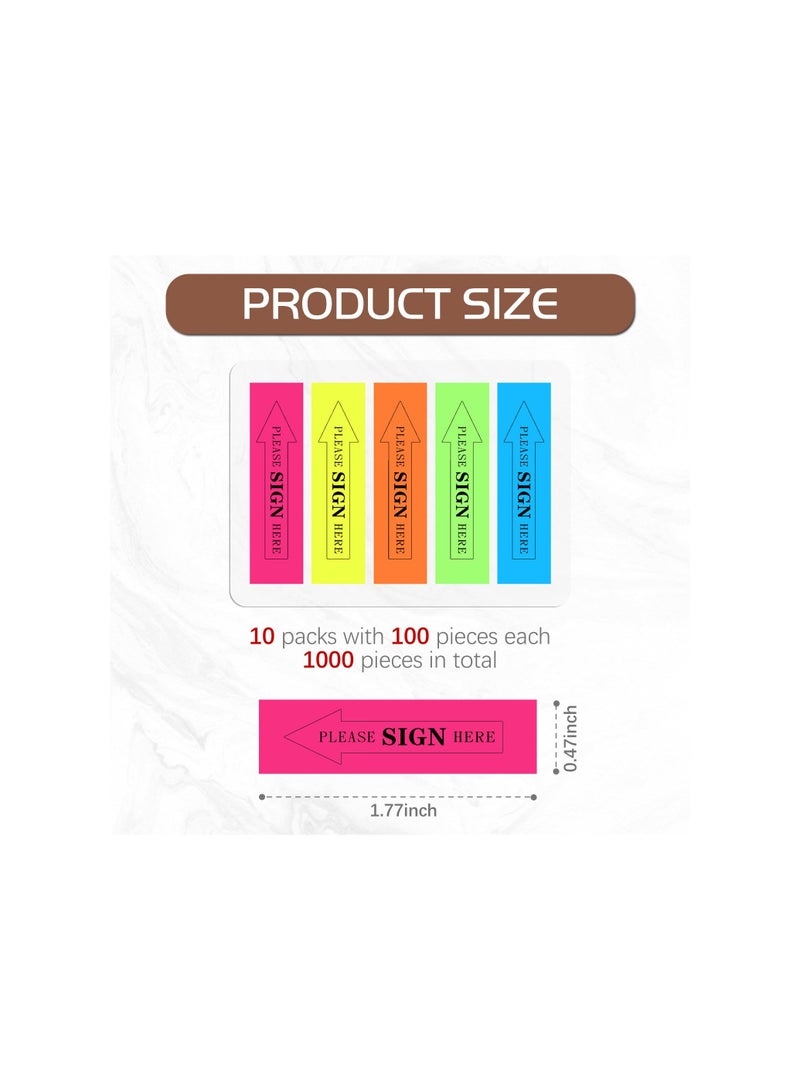 SOLARAE Fluorescent Sticky Notes and Tabs, 5 Bright Colors, Transparent "Please Sign Here" Reminder Arrows, Residue-Free, Perfect for Office, School, and Notebook Annotation (1000 pcs) - Image 4