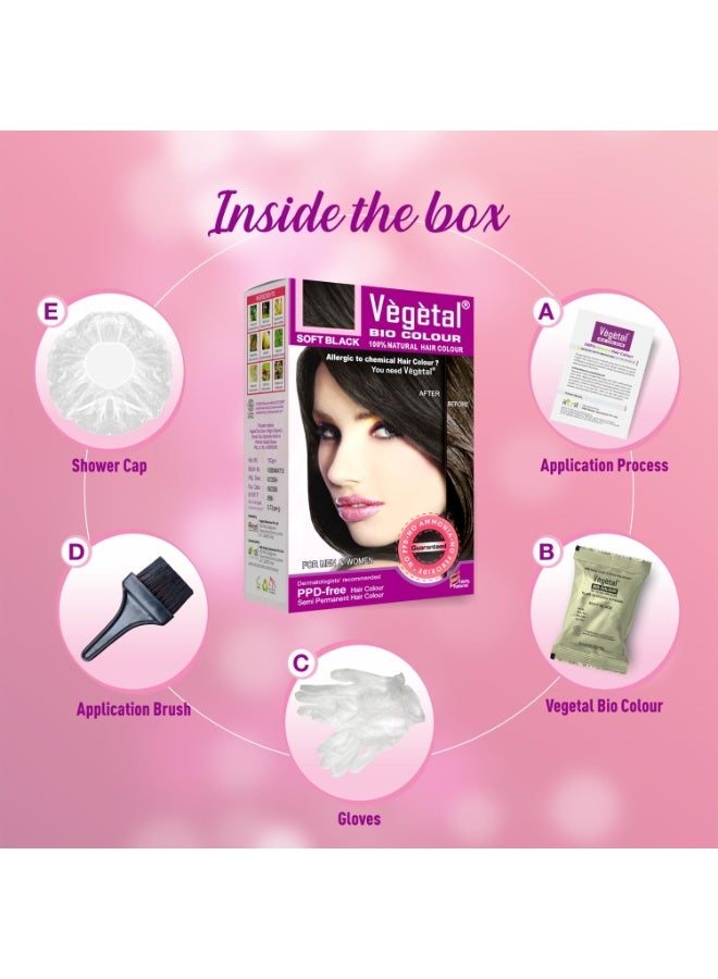 Vegetal Bio Hair Colour Soft Black | 150g | Achieve Natural, Ammonia-Free Hair Color | PPD-Free, 100% Herbal Certified Organic for Men and Women | UV Protection and Luster Maintenance | Complete Kit - Image 2