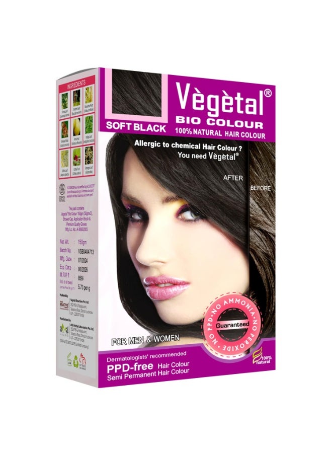 Vegetal Bio Hair Colour Soft Black | 150g | Achieve Natural, Ammonia-Free Hair Color | PPD-Free, 100% Herbal Certified Organic for Men and Women | UV Protection and Luster Maintenance | Complete Kit - Image 1