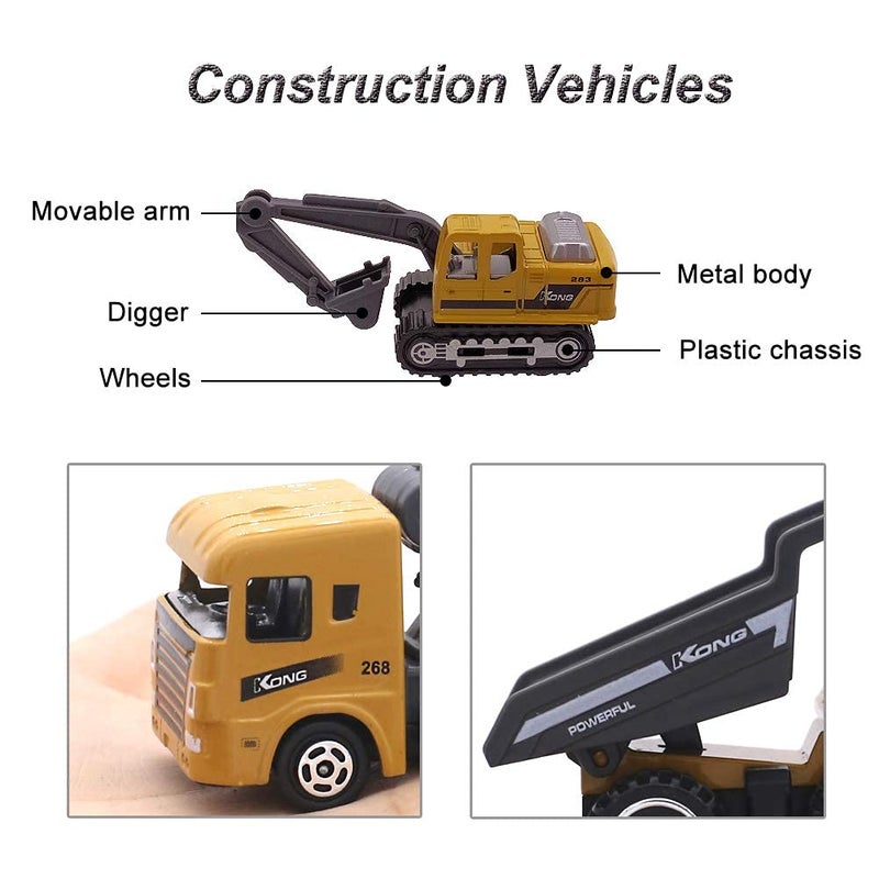 Dreamon Kids Diecast Construction Vehicles Metal Engineering Cars Set Toys Play Trucks for Boys Age 3 4 Birthday Party Supplies Cake Topper (Pack of 6) - Image 5