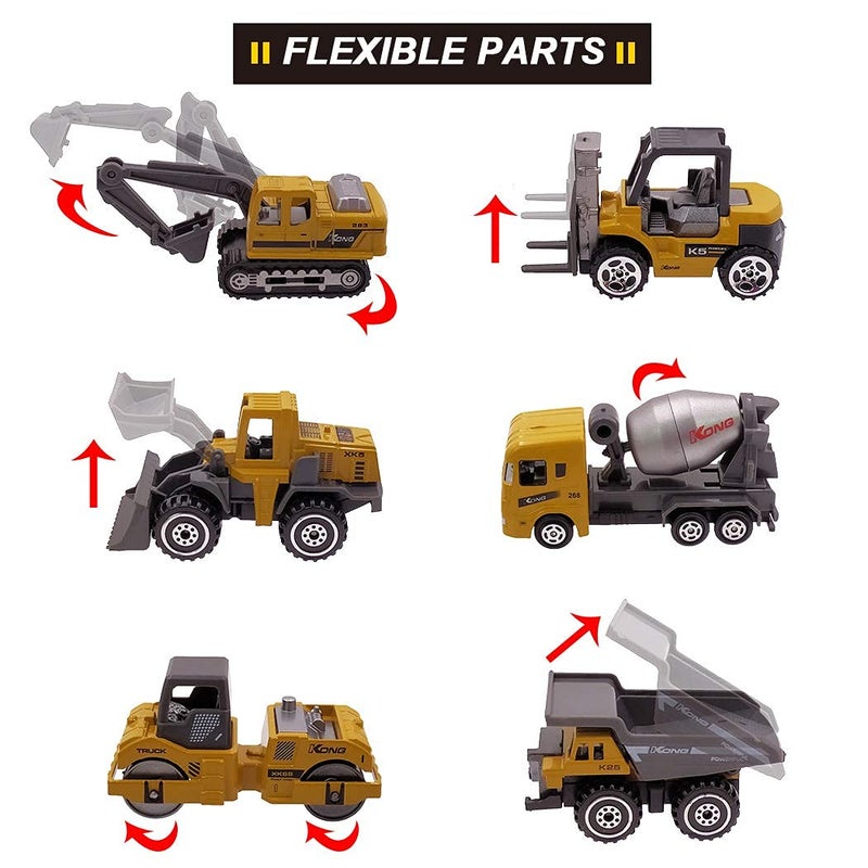 Dreamon Kids Diecast Construction Vehicles Metal Engineering Cars Set Toys Play Trucks for Boys Age 3 4 Birthday Party Supplies Cake Topper (Pack of 6) - Image 4