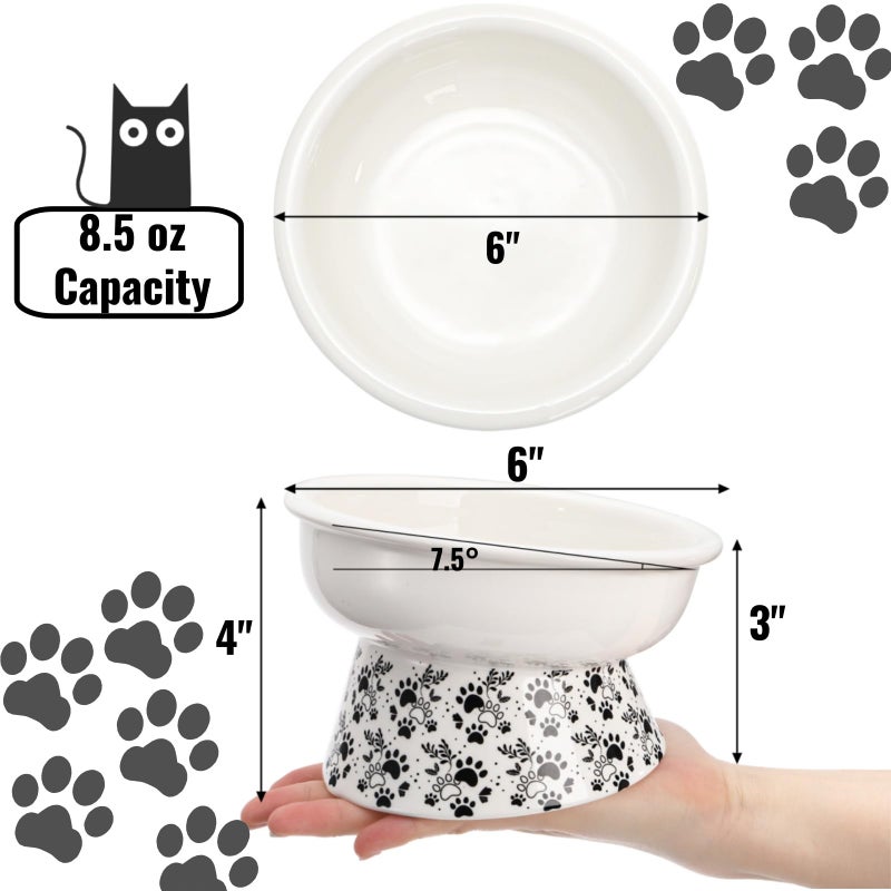 ELFULLY 2 Pack Ceramic Elevated Cat Bowls, 6" Extra Wide Tilted Raised Pet Dish, Whisker Friendly Food and Water Bowl for Small Dogs, Anti Vomiting & Protect Pet's Spine, Microwave Dishwasher Safe - Image 2