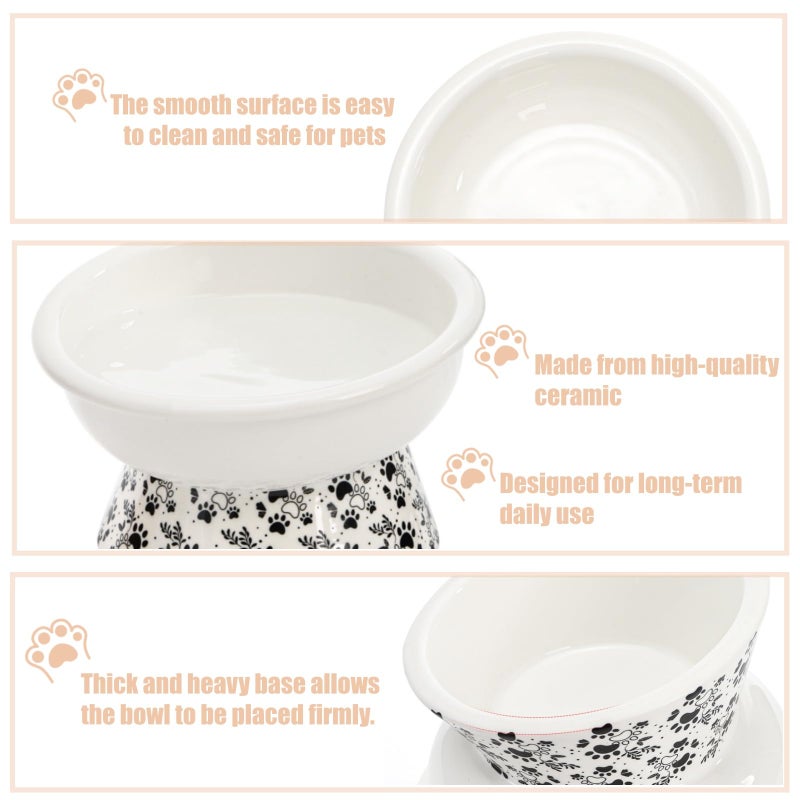 ELFULLY 2 Pack Ceramic Elevated Cat Bowls, 6" Extra Wide Tilted Raised Pet Dish, Whisker Friendly Food and Water Bowl for Small Dogs, Anti Vomiting & Protect Pet's Spine, Microwave Dishwasher Safe - Image 3