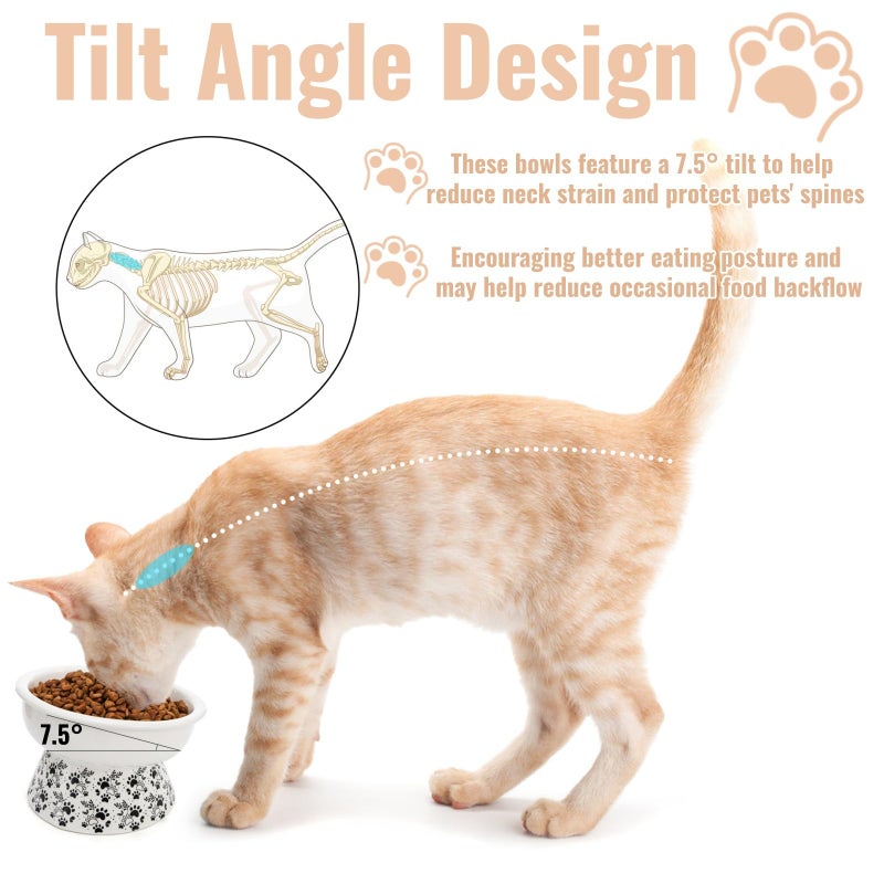 ELFULLY 2 Pack Ceramic Elevated Cat Bowls, 6" Extra Wide Tilted Raised Pet Dish, Whisker Friendly Food and Water Bowl for Small Dogs, Anti Vomiting & Protect Pet's Spine, Microwave Dishwasher Safe - Image 4