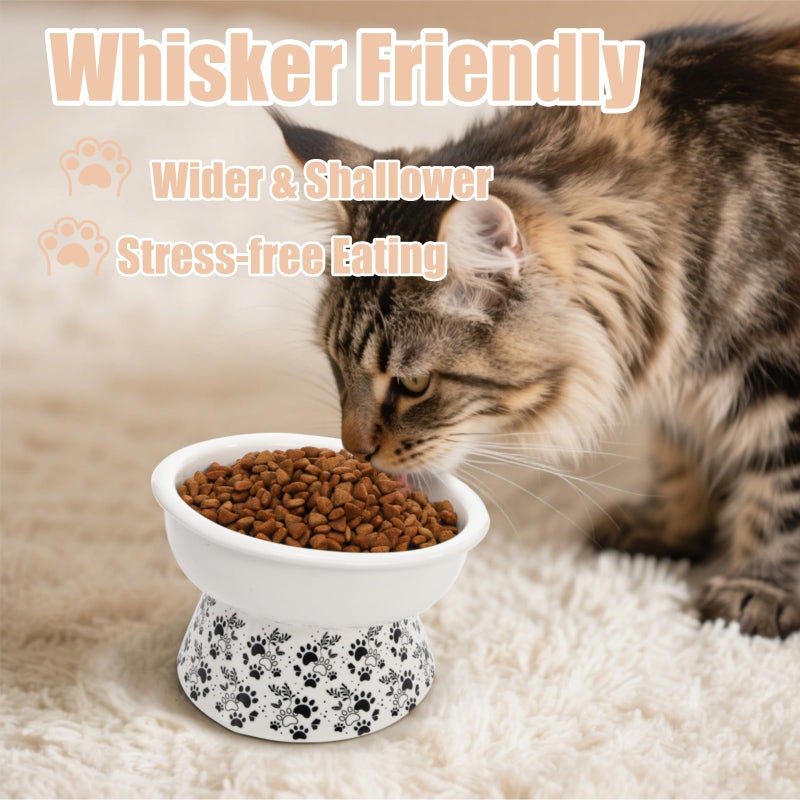 ELFULLY 2 Pack Ceramic Elevated Cat Bowls, 6" Extra Wide Tilted Raised Pet Dish, Whisker Friendly Food and Water Bowl for Small Dogs, Anti Vomiting & Protect Pet's Spine, Microwave Dishwasher Safe - Image 5