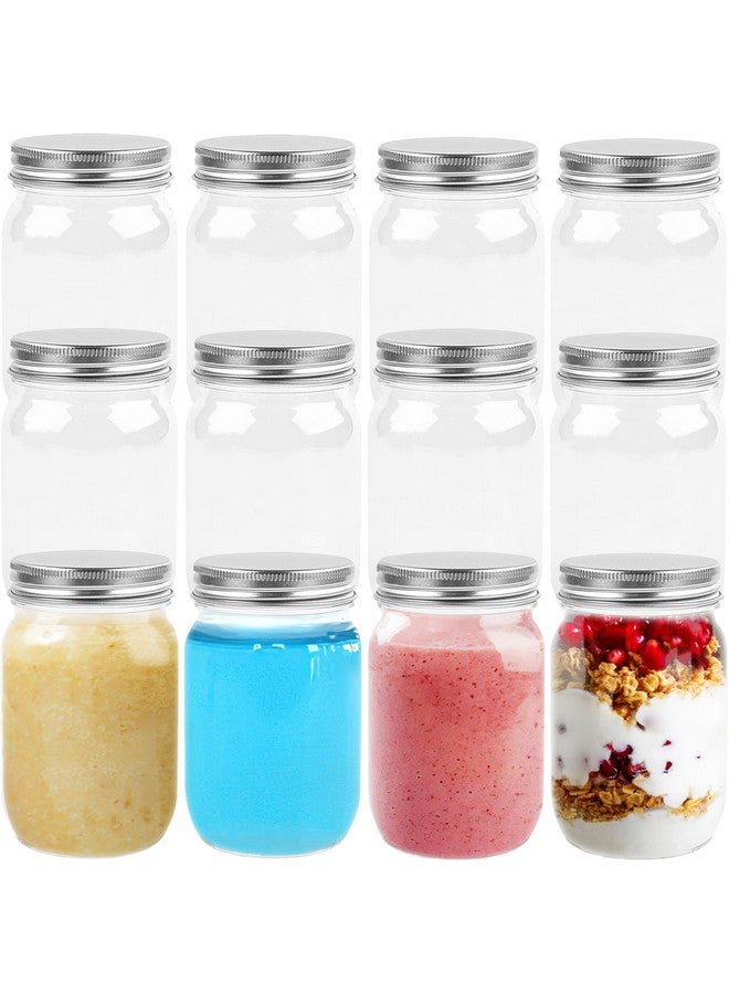 TUZAZO 8 Ounce Clear Plastic Mason Jars Containers With Screw On Lids - Refillable Round Empty Plastic Slime Storage Containers for Kitchen & Household Storage - BPA Free (12 Pack) - Image 1