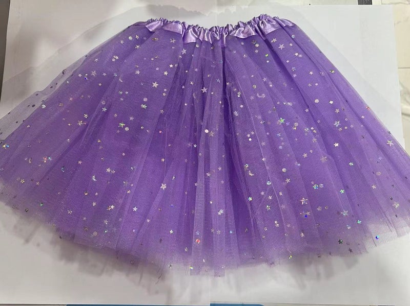 Childrens tutu skirt princess sequins three-layer 6-piece mesh skirt tutu gauze skirt tutu children Light purple 
