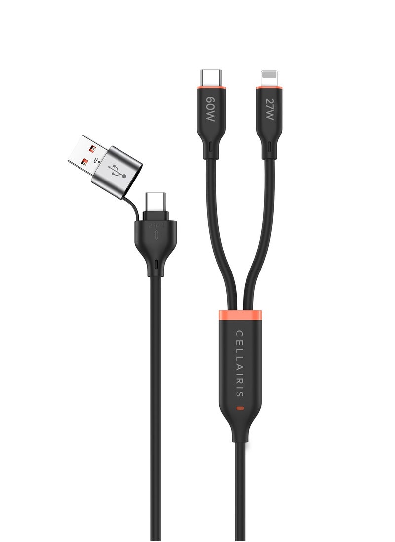 Cellairis - Premium Cable PD 2in1 1.2M, USB AND TYPE C To Lighting and Type C for Multiple Devices Apple & Android Fast Charging Cable for iPhone 14/ 13 / 12 /11 /8 /iPad Pro & Android Phones Samsung Series - Image 1