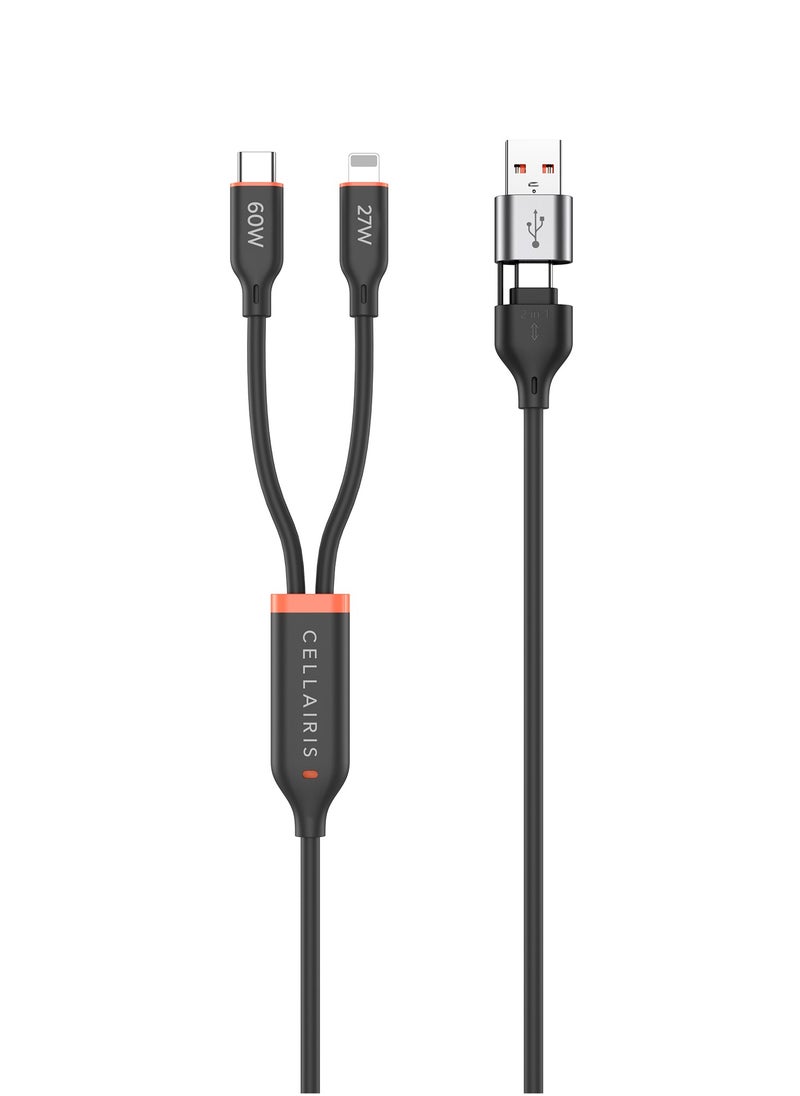 Cellairis - Premium Cable PD 2in1 1.2M, USB AND TYPE C To Lighting and Type C for Multiple Devices Apple & Android Fast Charging Cable for iPhone 14/ 13 / 12 /11 /8 /iPad Pro & Android Phones Samsung Series - Image 1