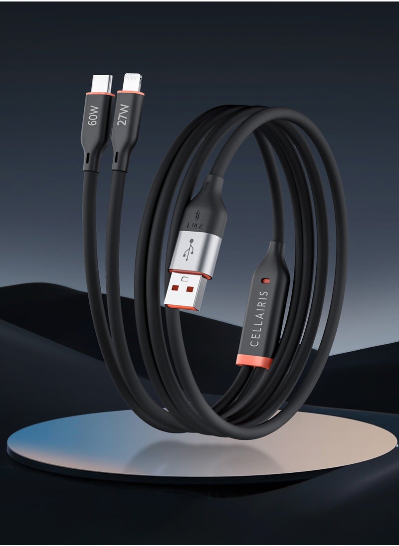 Cellairis - Premium Cable PD 2in1 1.2M, USB AND TYPE C To Lighting and Type C for Multiple Devices Apple & Android Fast Charging Cable for iPhone 14/ 13 / 12 /11 /8 /iPad Pro & Android Phones Samsung Series - Image 1