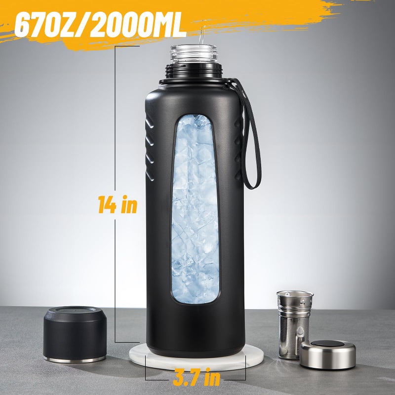 Doseno 67oz Half Gallon Water Bottle,Anti-Scalding and Anti-Slip Big Water Bottle,Tea and Water Separation Independent Compartment,Water Jug for Men,Suitable for Gym, Climbing, Camping - Image 4