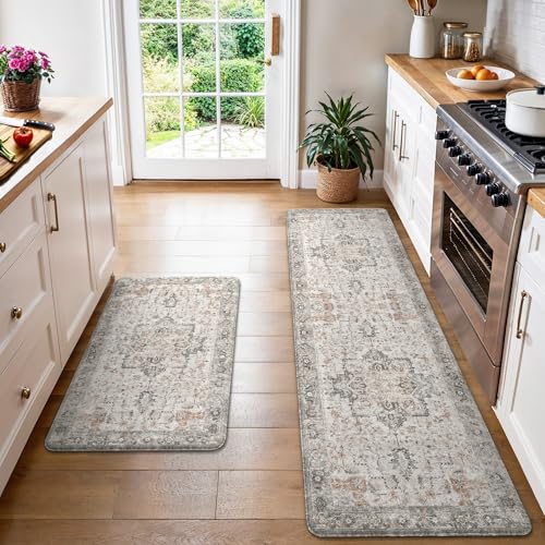 GENIMO Kitchen Mats for Floor 2PCs Washable Anti Fatigue Mat for Cushioned 236x7120 x 32 Waterproof Kitchen Rugs Non Slip Comfort Standing Mat Rug for Home Sink Laundry LightTaupeBrown
