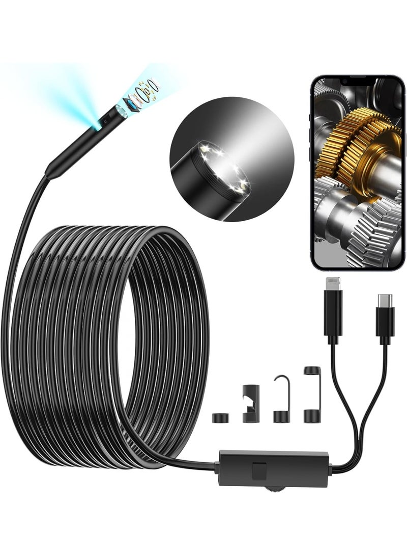 Generic Endoscope Camera with Light,1920P HD Borescope, IP67 Waterpro of Inspection Snake Camera for Drain/Plumbing/Wall Automotive Engine, Semi-Rigid with 8 LED Lights, for iOS/Android,16.4ft - Image 1