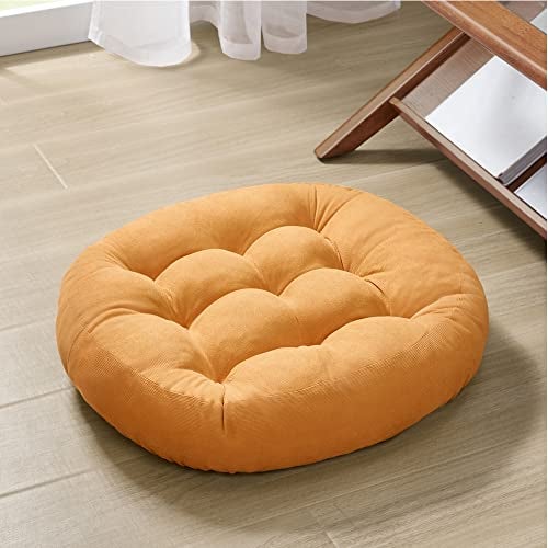 Degrees of Comfort Meditation Floor Pillow, Round Large Pillows Seating for Adults, Tufted Corduroy Cushion for Tatami Living Room, Orange Yellow 22 Inch - Image 1