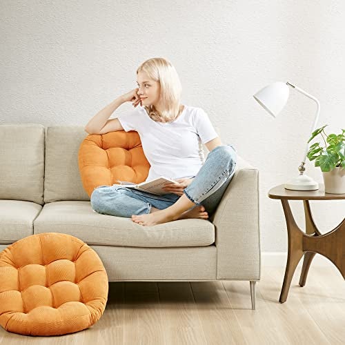 Degrees of Comfort Meditation Floor Pillow, Round Large Pillows Seating for Adults, Tufted Corduroy Cushion for Tatami Living Room, Orange Yellow 22 Inch - Image 5