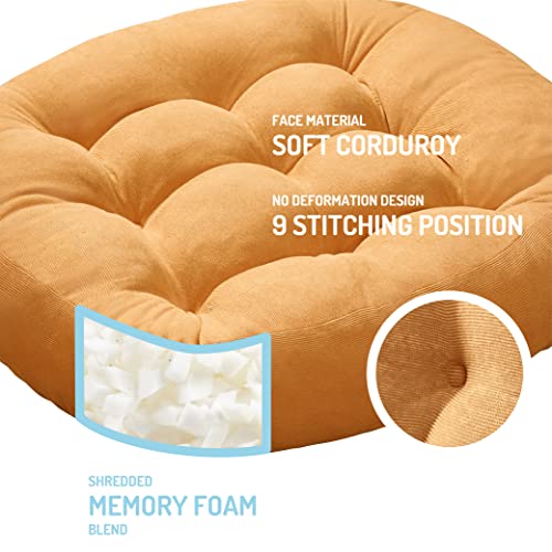 Degrees of Comfort Meditation Floor Pillow, Round Large Pillows Seating for Adults, Tufted Corduroy Cushion for Tatami Living Room, Orange Yellow 22 Inch - Image 2