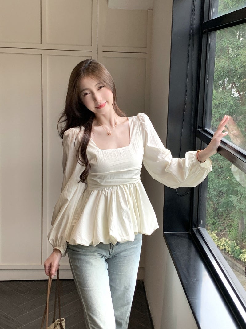 Real S ~ Plus Size Autumn New Korean Design Square Collar Slim Belly Slim High Sense Shirt Top - Image 3