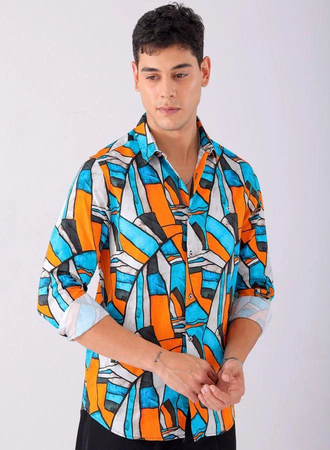 The Indian Garage Co Men Slim Fit Abstract Printed Full Sleeves Cutaway Collar Party Wear Shirt