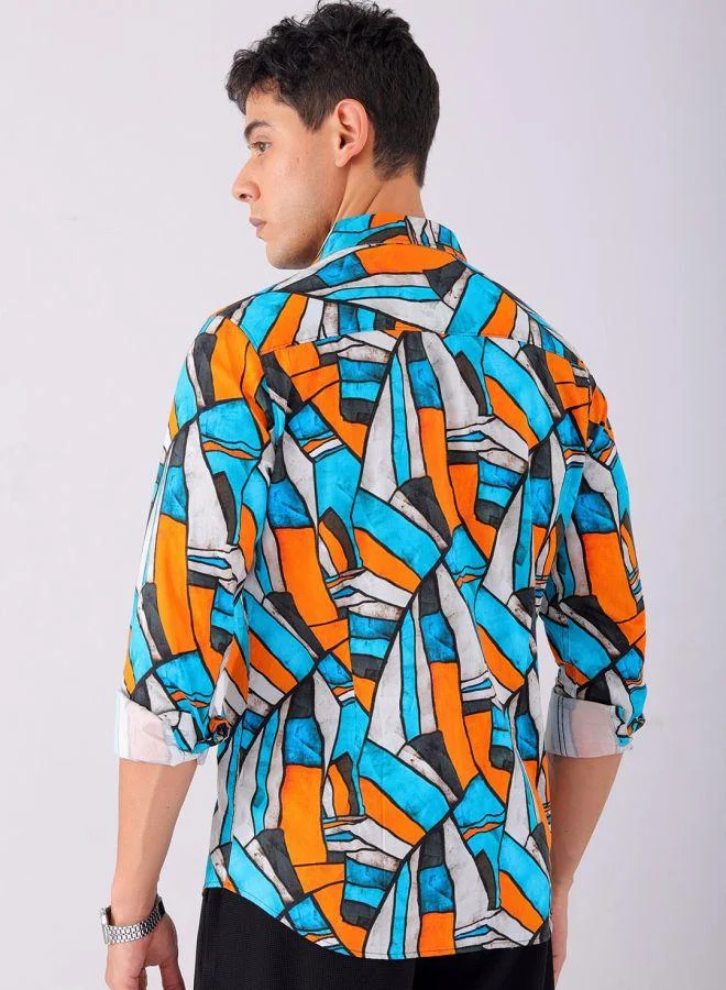 The Indian Garage Co Men Slim Fit Abstract Printed Full Sleeves Cutaway Collar Party Wear Shirt
