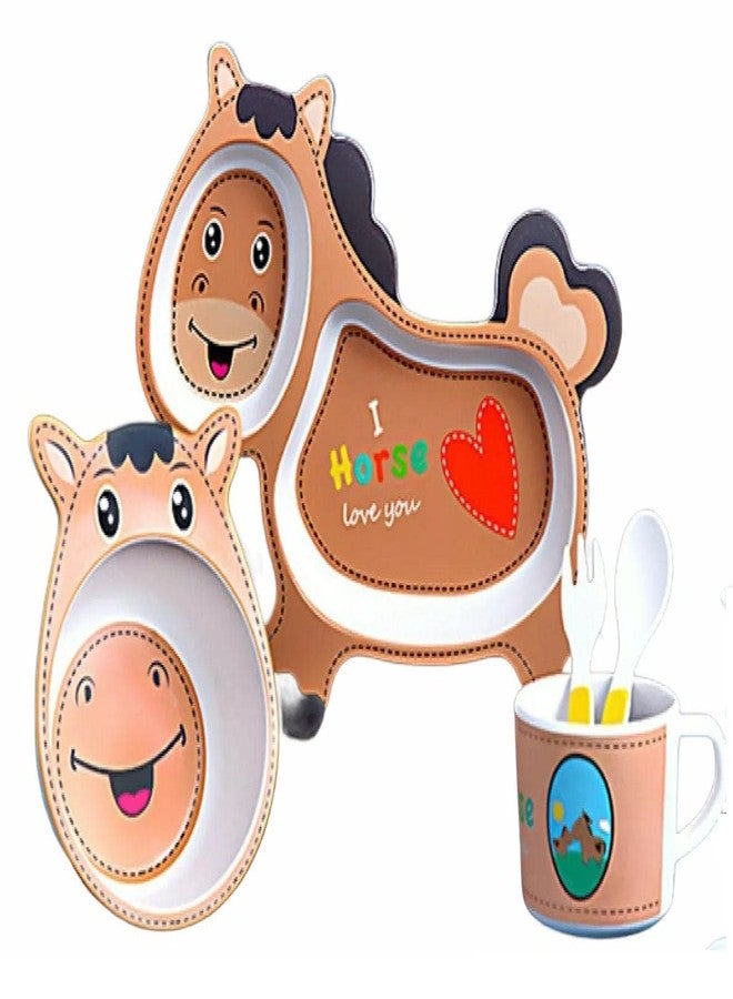 PANSHUB Horse Bamboo Dish Set Eco Friendly Bamboo Fiber Dinner Set, 5 Pcs Tableware Crockery Set for Weaning Toddler & Self Feeding Baby Utensil Set for Baby Kids (Horse Bamboo Fiber Dinner Set) - Image 4