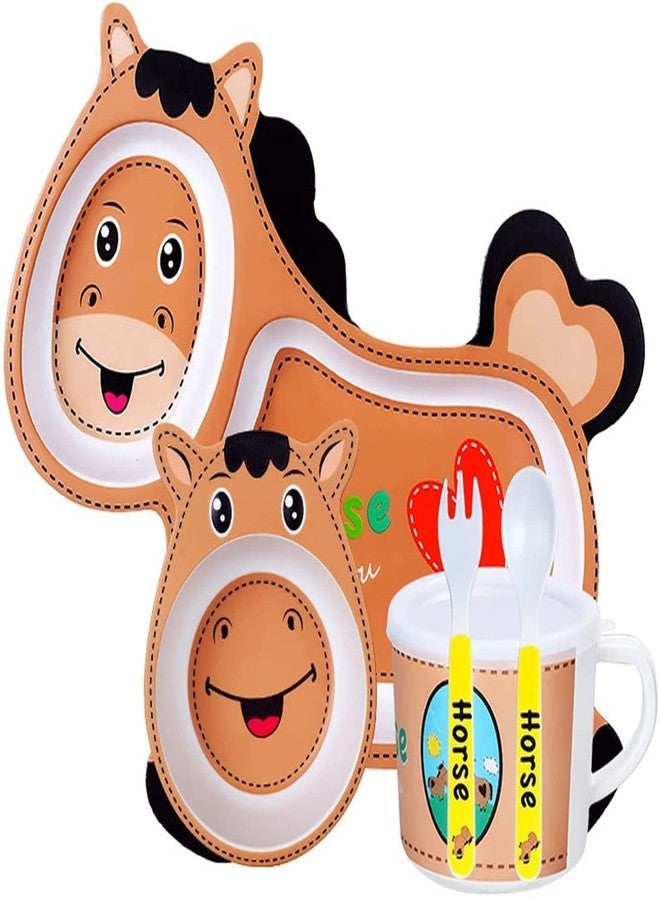 PANSHUB Horse Bamboo Dish Set Eco Friendly Bamboo Fiber Dinner Set, 5 Pcs Tableware Crockery Set for Weaning Toddler & Self Feeding Baby Utensil Set for Baby Kids (Horse Bamboo Fiber Dinner Set) - Image 5