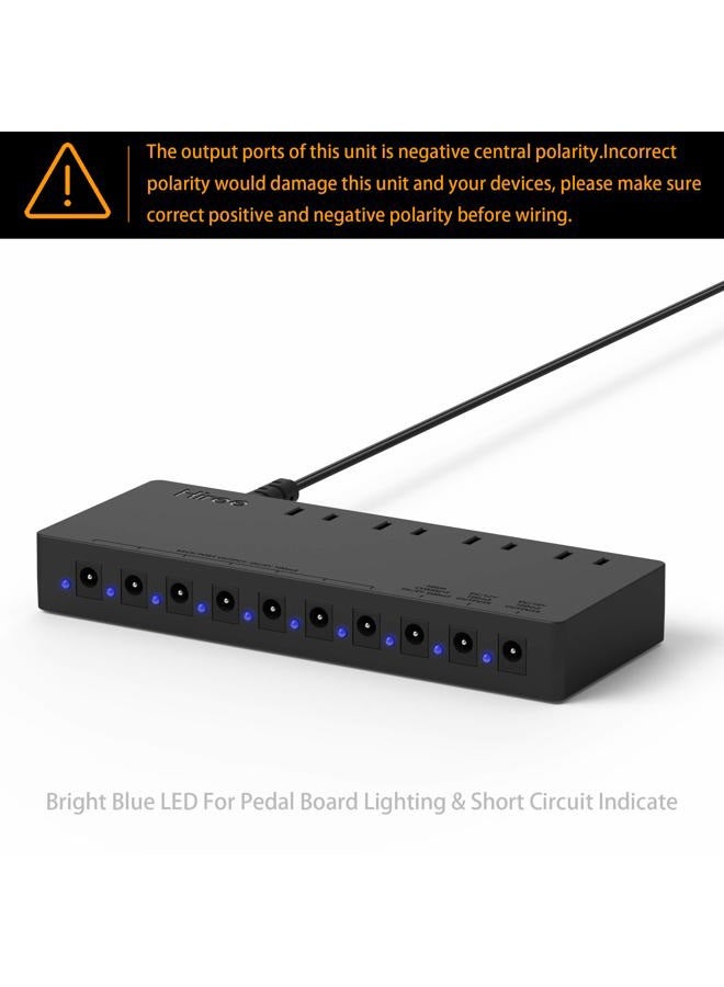 Hiree Guitar Pedal Power Supply Adapter Station Distributor 10 Isolated DC Output for 9V/12V/18V Effect PedalBoard with 4 AC Outlet for Charging Speaker, Musical Instruments - Image 4