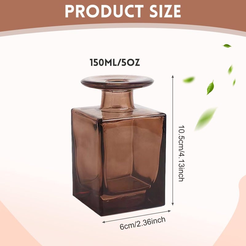 UPSTORE 150ml 5oz Square Amber Glass Diffuser Bottles Empty Refillable Aromatherapy Jar Essential Oils Bottles Use for DIY Fragrance Replacement Diffuser Sets (Not Included Sticks) - Image 1