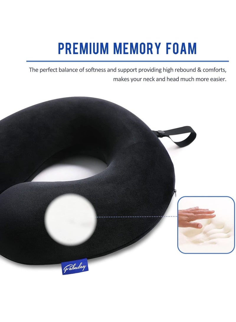Memory Foam Travel Pillows for Airplanes - Neck Pillow for Traveling with Attachable Snap Strap Soft Washable Cover, Flight Pillow for Sleeping, Car, Home, Office, Black - Image 4