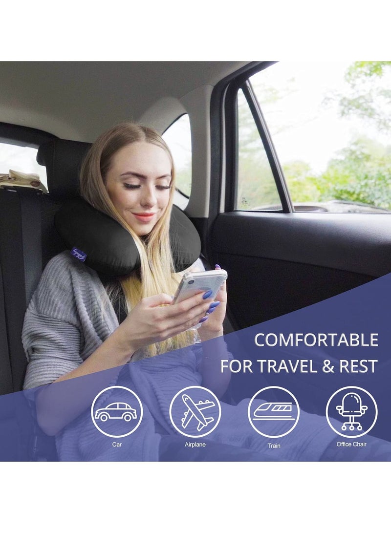 Memory Foam Travel Pillows for Airplanes - Neck Pillow for Traveling with Attachable Snap Strap Soft Washable Cover, Flight Pillow for Sleeping, Car, Home, Office, Black - Image 2