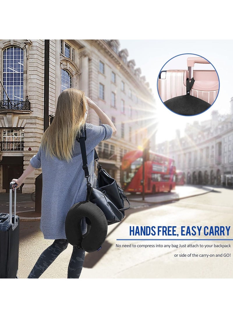 Memory Foam Travel Pillows for Airplanes - Neck Pillow for Traveling with Attachable Snap Strap Soft Washable Cover, Flight Pillow for Sleeping, Car, Home, Office, Black - Image 3