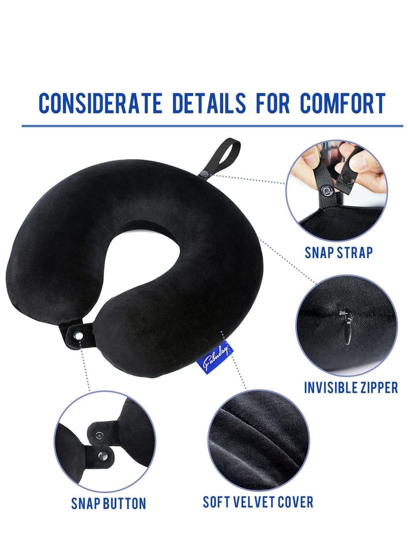 Memory Foam Travel Pillows for Airplanes - Neck Pillow for Traveling with Attachable Snap Strap Soft Washable Cover, Flight Pillow for Sleeping, Car, Home, Office, Black - Image 5