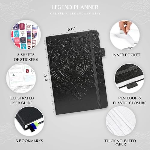 Legend Planner Legend Undated Hourly Planner – Hourly Day Planner with Time Slots – Weekly Time Management Organizer & Appointment Book, A5 Size (Black) - Image 2