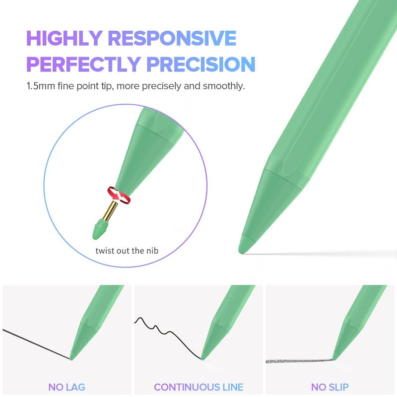 JAMJAKE قلم ستايلس لجهاز آيباد الجيل 11 و10 - شحن سريع 2X قلم نشط متوافق مع آيباد برو 11"/12.9"/M4، آيباد إير 3/4/5/M2/M3، آيباد 6-11، آيباد ميني 5/6 جيل - أخضر - Image 4
