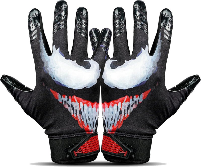 TAQCHA Villain Football Receiver Gloves – Elite Stick Grip Football Gloves for Adults & Youth – Ultra Sticky, Breathable, Durable Gloves for Wide Receivers, Pro Performance Game Gloves - Image 2
