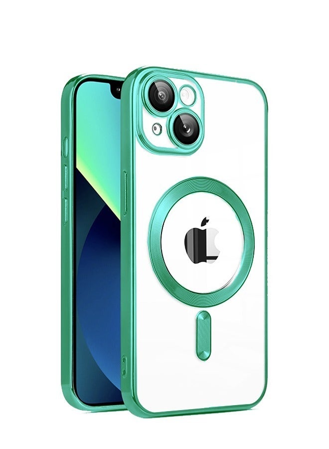 IPhone 13 Case Magnetic Support Magsafe Charger Wireless Anti Scratch Shockproof Clear Four Corner Cushion Anti Dropping Full Body Protection All Inclusive Lens Protection Cover Green  - Image 1